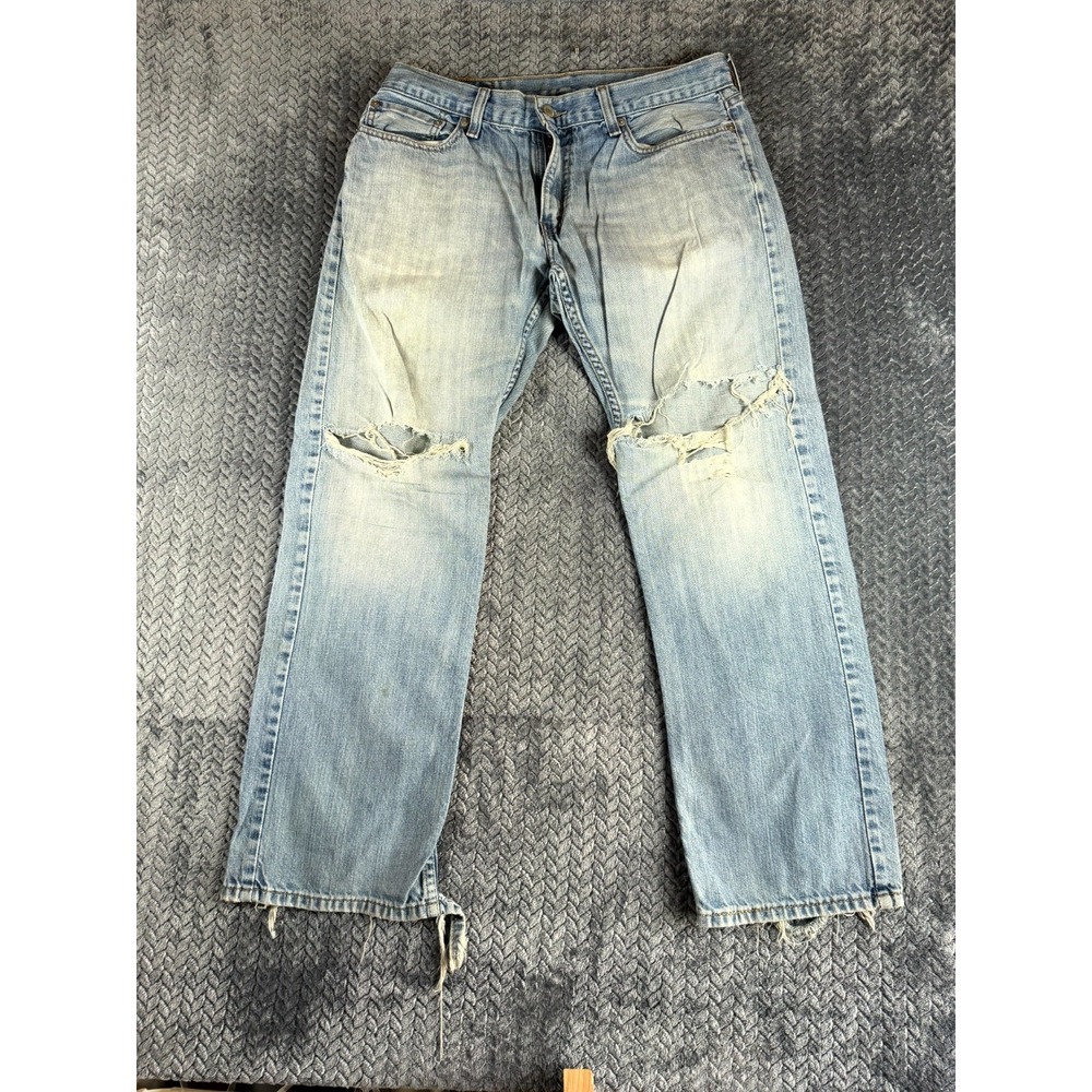 Levi's 514 Straight Leg Jeans Mens 34x30 Blue Denim Slim Fit Mid Rise Distressed